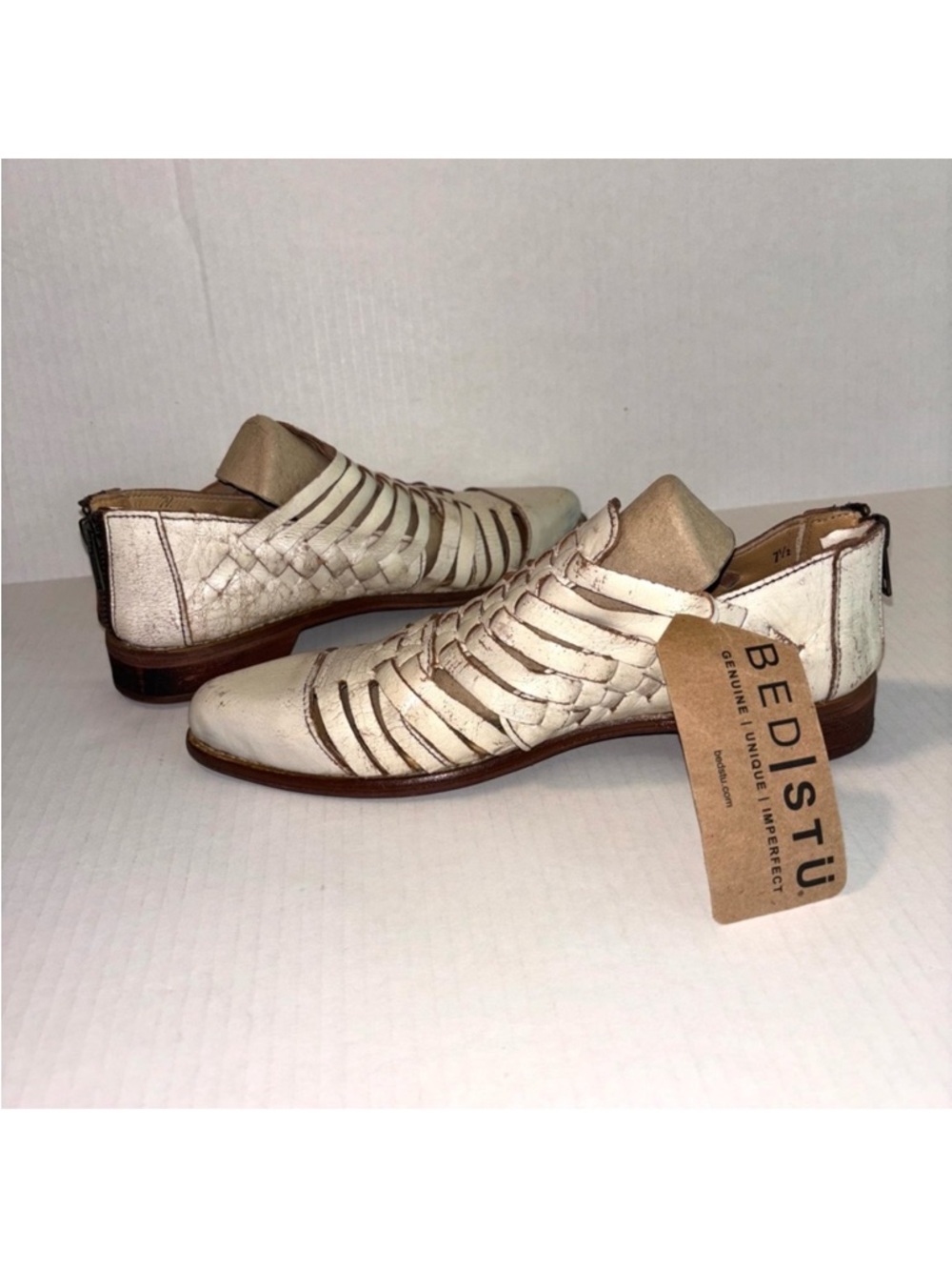 Bed Stu Las Cruces Huarache Woven Distressed Leather Boho Back Zip Shoe Size 7.5